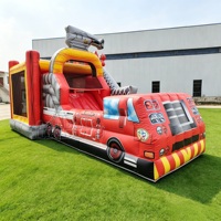 Château gonflable commercial pour enfants, combinaison toboggan et château de saut, thème camion de pompiers, pour événements extérieurs et location commerciale