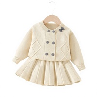 Ensemble jupe et pull pour filles, automne-hiver, nouveau modèle, ensemble tricoté à double boutonnage, style coréen, robe élégante et simple pour petite fille, robe de princesse