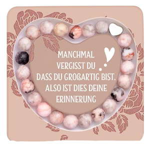 Bracelet perlé tendance en pierre de lune porte-bonheur et jaspes zèbre rose avec carte, bijoux faits main pour femme, idéal pour un anniversaire - Product Image 1