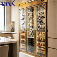 YINGHAI Armoire à vin double zone en acier inoxydable sur mesure avec étagères en bois et éclairage LED pour villa et bar à domicile