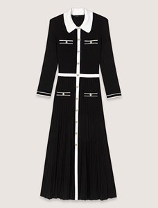 2025 PY OEM/ODM Designer di lusso bottoni di cotone <span class=keywords><strong>nero</strong></span> Cashmere lana autunno scollo a V vestito <span class=keywords><strong>abito</strong></span> da donna in <span class=keywords><strong>maglia</strong></span> a costine - Product Image 2