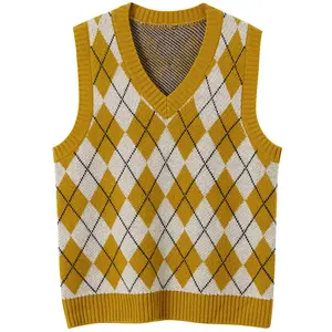 2023 OEM ladies embroidered women clothes plaid sleeveless winter waistcoats 100% wool sweater vest