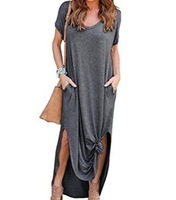 Robe décontractée ample en coton pour femme grande taille, manches courtes, avec poches, fente avant, logo, taille basse, antistatique, collection automne