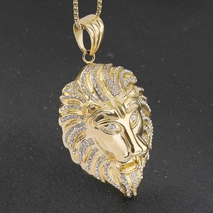 Vente chaude européenne : Bijoux punk hip-hop pour hommes, pendentif tête de lion en or 18 carats, style acier inoxydable 316L - Product Image 1