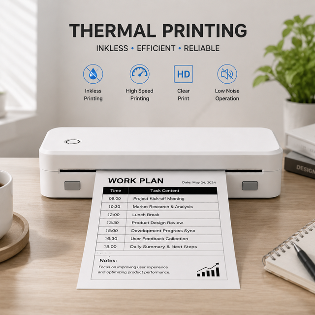 A4 Portable Thermal Printer Inkless Wireless Compact Printer with Battery for Home Office School Business and Travel Use