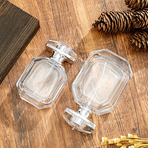 In Stock 50ml 100ml Transparent Square Glass Press Spray <b>Bottles</b> High End Refillable Perfume <b>Dispenser</b> <b>Bottles</b> - Product Image 3