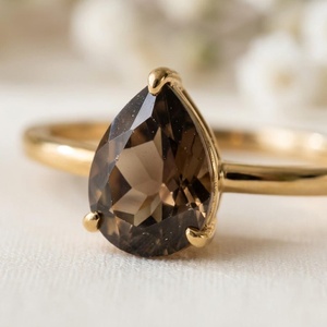 Bague en argent sterling 925 de style classique avec pierre précieuse en quartz fumé, coupe poire, vermeil éternité - Product Image 3