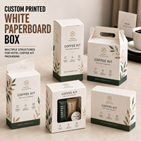 Boîte en carton blanc 16pt pour kit café spécialité, coffret hôtelier, impression offset CMYK, durable