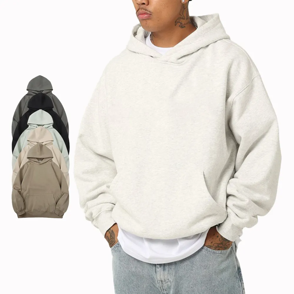 High Quality heavyweight Gsm Polyester Cotton Hoodie No Strings Hoodies Oversized Pullover Men's Boxy Hoodies