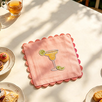 Vente en gros de sets de table personnalisés brodés, sets de table en coton et lin avec bord festonné pour la décoration estivale