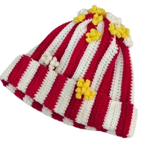 SOLPOP Gorro de punto hecho a mano para mujer y <span class=keywords><strong>hombre</strong></span>, cálido, grueso, con rayas rojas y blancas, estilo calavera, gorro de pescador colorido, gorro de ganchillo tipo palomitas de maíz - Product Image 3