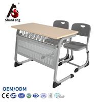 Ensemble de bureau et chaise d'école en bois moderne pour 2 personnes, pour salle de classe et chambre à coucher, durable et écologique