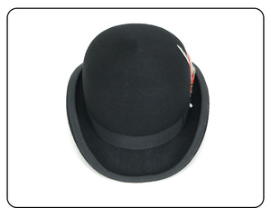 High Quality Black Hard Wool Felt Bowler <b>Hat</b> with Feather <b>for</b> Party Inspired by America Music Festival - Product Image 2