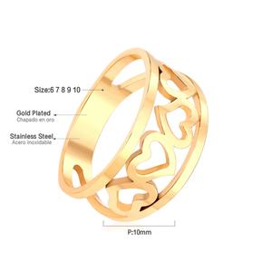 Anillo de compromiso y boda de acero inoxidable, impermeable, hueco y grueso, chapado en oro PVD de 18K, para mujer. - Product Image 2