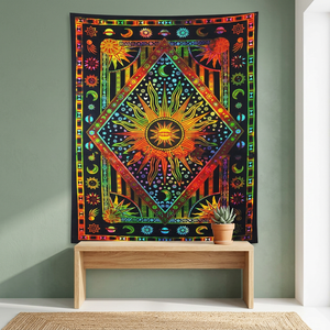 Tapiz Hippie con Diseño de Sol y Luna Ardientes para Colgar en la Pared del Dormitorio, Decoración Bohemia, Psicodélica, India, Hippie, para Cama - Product Image 2