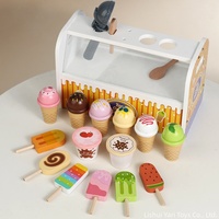 Jouets de magasin de crème glacée en bois massif certifié pour tout-petits, filles et enfants, pour un jeu de cuisine amusant, avec pelle à crème, menu et monnaie
