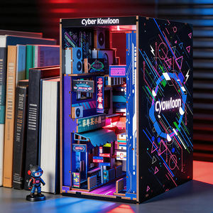 Kit de Bricolaje Cyberpunk para un Mini Rincón de Lectura, Rompecabezas 3D de Madera con Luces LED, Decoración Personalizada para Estantería, Regalo - Product Image 3