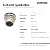 Conector Circular M12 a Código 4, Macho y Hembra, IP67, Resistente al Agua, Montaje en Panel PCB, Soldadura