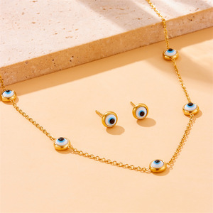 European American Fashion Turquoise Eye Chain Stainless Steel Necklace Earring <b>Bracelet</b> <b>Set</b> Unisex Gift Jewelry - Product Image 2