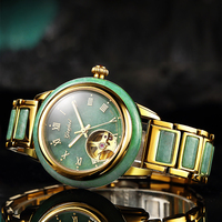 Montre mécanique automatique de luxe pour homme et femme, cadran squelette, jade naturel, fabriquée par un fabricant chinois.