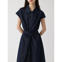 Robe Denim Chemisier Femme Taille Haute Ligne A Midi Boutons Été Décontracté Élégant Bureau Grossiste