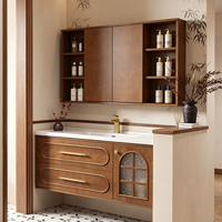 Meuble-lavabo minimaliste en noyer avec vasque en marbre pour projets d'appartements, personnalisation OEM/ODM