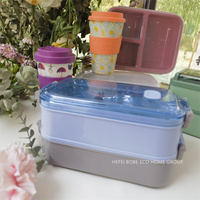 Fiambrera Bento de plástico reutilizable para niños y adultos, fiambreras para llevar, contenedores de almacenamiento de alimentos a prueba de fugas, aptas para microondas