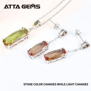 Conjuntos de joyería de piedras preciosas de sultanita sintética para mujer, aretes de Plata de Ley 925 con forma rectangular, collar, regalo de boda para mujer - Product Image 3