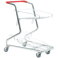 Chariot de courses à double pont, panier de courses en métal, vente en gros, 2 niveaux, 10 pièces