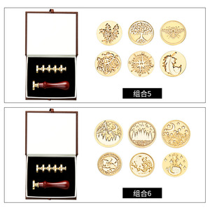 Juego de sellos de cera con 5 cabezales de cobre, diseño redondo para decoración y sellado de cajas de regalo - Product Image 4