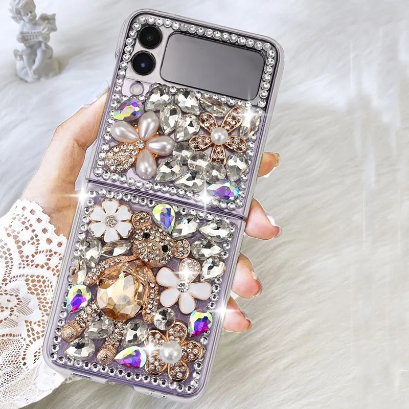 DIY Luxe Bling Diamant Téléphone étui pour samsung Galaxy Z Flip 3 4 5 Pliant Strass Couverture Arrière Pour Samsung Galaxy Z Fold 3 4