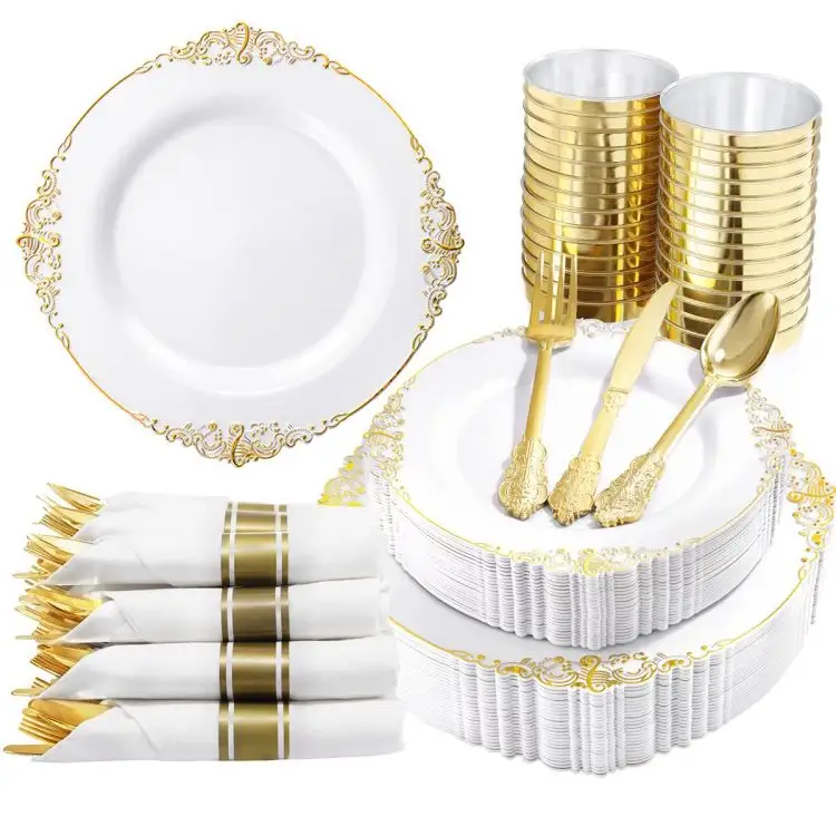 Fanslook Großhandel Abendessen dekorative klare Ladegeräte Rand Hochzeit Teller Roségold mit Gold Silber Kunststoff platten PS Frost Round