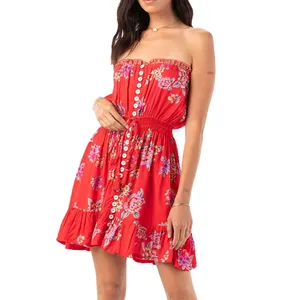 Chất lượng tốt dài Maxi Dress bông mùa hè bãi biển hoa ăn mặc tùy chỉnh