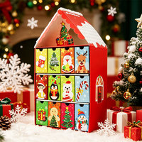 Boîtes cadeaux calendrier de l'Avent vide à 12 tiroirs en forme de maison de Noël, emballage en carton recyclé pour bonbons, chocolats et jouets