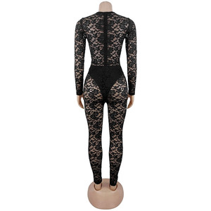 Tuta Intera Trasparente in Pizzo Floreale <span class=keywords><strong>da</strong></span> Donna, Sexy, per Night Club, Compleanno, con Cut-Out e Patchwork, Aderente, per Feste - Product Image 5