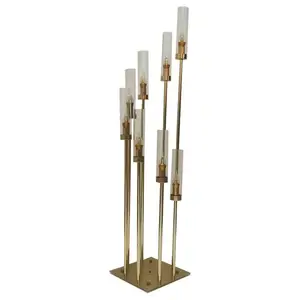 מנורת זהב 126 ס""מ 8 זרועות עם כיסוי אקרילי פמוטים גדולים מתכת מבריק פמוטים לחתונה מרכזי שולחן לקישוט הבית