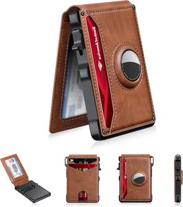 Cartera Minimalista <span class=keywords><strong>de</strong></span> Cuero PU para Hombre, Tarjetero, Antirrobo, RFID, Multifuncional, con Compartimento para AirTag - Product Image 1