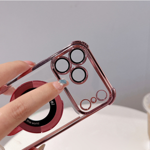Funda de teléfono transparente magnética galvanizada <span class=keywords><strong>para</strong></span> <span class=keywords><strong>iPhone</strong></span> 17 <span class=keywords><strong>Pro</strong></span> <span class=keywords><strong>Max</strong></span> Mujeres Hombres Funda de parachoques a prueba de golpes con soporte - Product Image 4