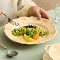 YOGEHOME Assiettes en grès Tulipe, vaisselle décorée, assiettes à légumes, bols à soupe domestiques, assiette de style crème, haute qualité
