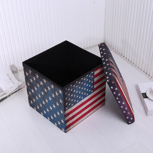Cubo otomano con tapa para guardar objetos con diseño de bandera estadounidense, taburete y otomana para el hogar, para necesidades diarias - Product Image 2