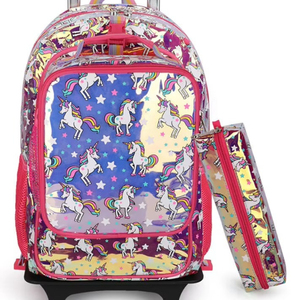 PU Leather <b>Roller</b> School Trolly Backpack Set School Students Grade Trolley Cartoon Backpack Spinner Suitcase Luggage <b>Bag</b> - Product Image 4