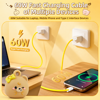 Câble de charge rapide 60W avec dragonne Ourson, anti-perte, anti-vol, double embout, avec cordon pour coque de téléphone, USB Type C