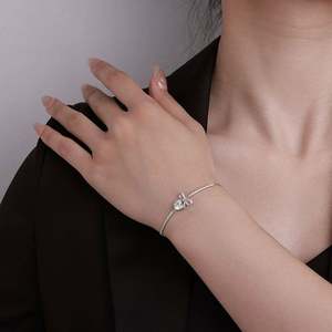 S925 Sterling <b>Silver</b> <b>Bracelet</b> with <b>Adjustable</b> Bow Moissanite <b>Bracelet</b> - Product Image 2