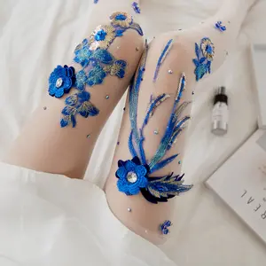 Jinyu-medias bordadas a mano, con flores, cereza, azul, patrón de Hada, de seda, medias y pantimedias