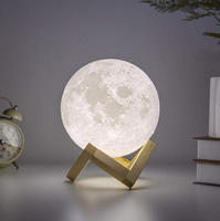 Lampe de Chevet 3D en Bois en Forme de Lune, Lumière Nocturne LED Rechargeable Magnétique D10cm, Décoration de Noël Moderne, Effet Ciel Étoilé