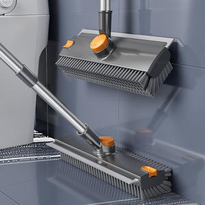 Brosse de sol pour salle de bain C16, grise et orange, à poils en nylon, avec manche télescopique, pour le nettoyage des carreaux, des toilettes et des interstices - Product Image 1