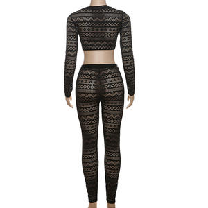 Damen Zweiteiler mit Netzstoff und Aussparungen, O-Ausschnitt Crop Top und Enge Leggings, Streetwear Club-Outfit - Product Image 6
