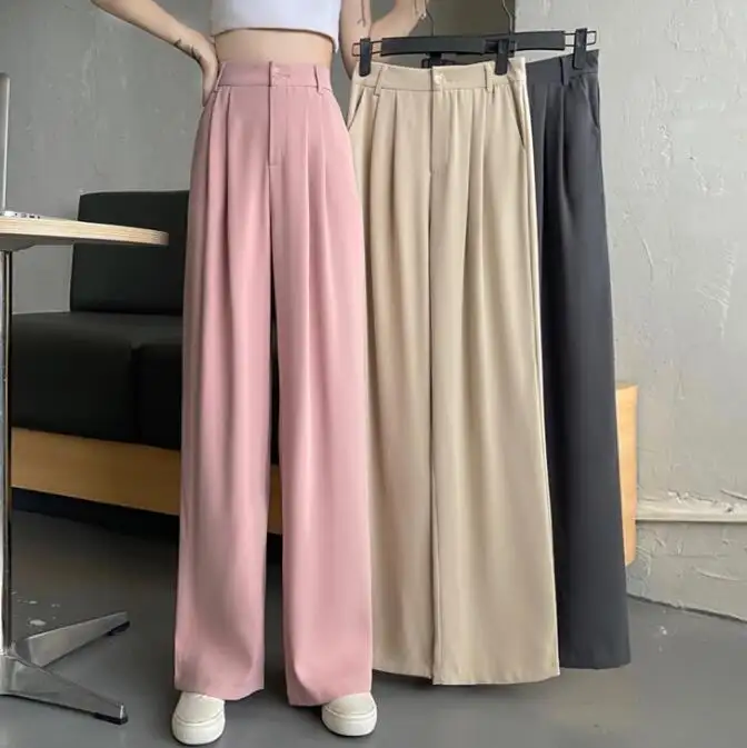 Suit pants women's 2022 summer Korean version loose high waist wide legs slim straight ladies casual pants