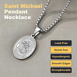 Collar con Colgante de San Miguel Chapado en Oro de 18K, Joyería Religiosa de Acero Inoxidable 316L - Oración Grabada, Regalo Cristiano Personalizado - Product Image 1