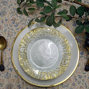 Assiette en verre rétro de style occidental, dorée, avec dentelle, pour steak froid, salade, dessert, assiette de présentation en verre transparent pour décoration de mariage - Product Image 4